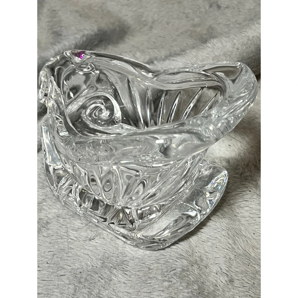 Heavy Clear Crystal Votive Candle Holder Trinket Dish Candy Bowl Swirl Glass
